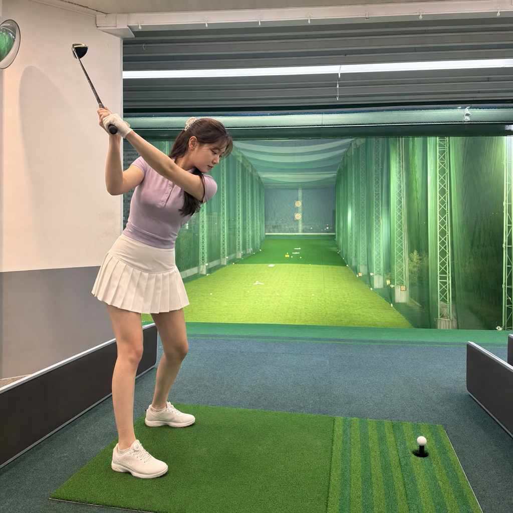 一人称視点でボールの右側面に視線を残しつつ画面下に固定した右膝が映る構図、視線残しと右膝固定の二大鉄則を表現